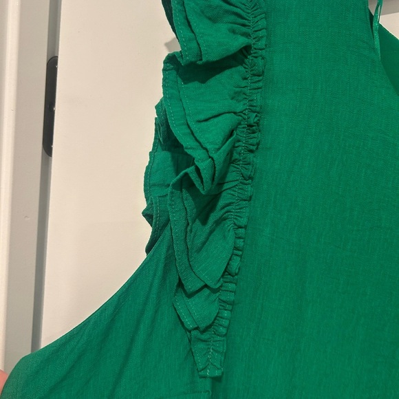 NWT green CeCe Women’s Plus Size 24W lined and linen dress with ruff details - Picture 5 of 7